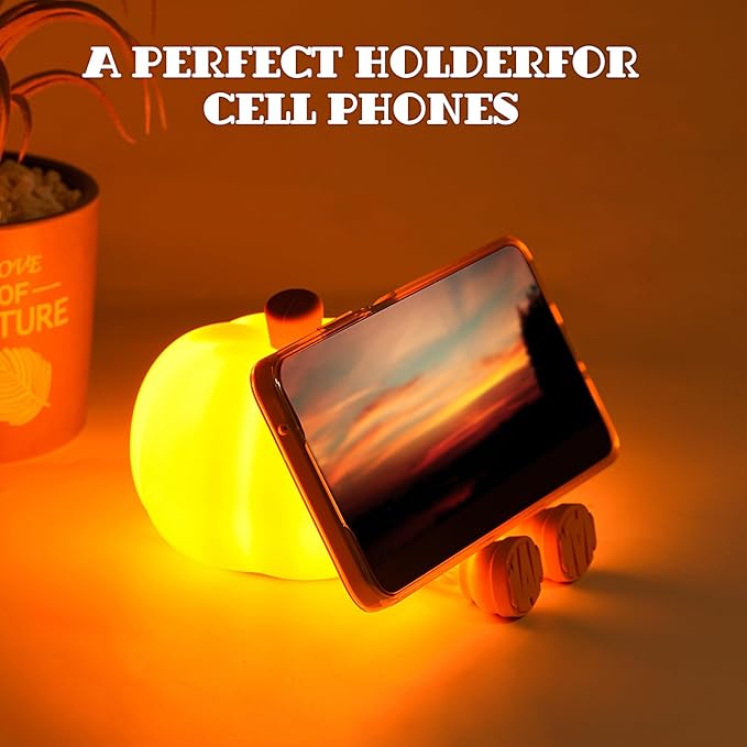 Pumpkin Night Light, Cute LED Pumpkin Lamp with 3 Level Dimmable, Nursery Nightlight for Kids, Silicone Rechargeable Bedside Touch Lamp, Funny Office Desk and Halloween Decor Toy for Woman and Kids