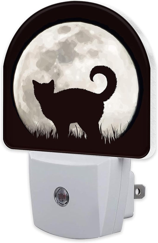 Cat on Moon Night Light, Full Moon Black Cat Dusk to Dawn Night Light Plug in, 0.5w Energy Saving Sleep Friendly NightLight for Kids Boys Girls Home Decor