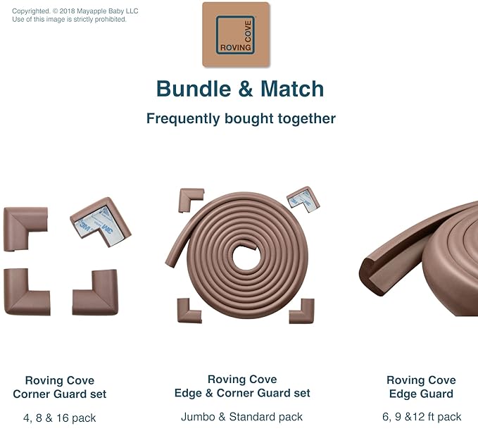 Roving Cove HeftyFit Edge Corner Protector Baby Proofing (Large 15ft Edge 4 Corners), Heavy-Duty, Soft NBR Rubber Foam, Furniture Fireplace Safety Bumper Guard, 3M Adhesive, Coffee Brown