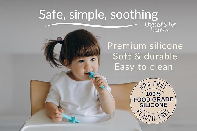 Growing Love Baby Spoons Set, Self Feeding 6 months, Pre-Spoon, Baby utensils, training spoon, cuchara bebe, blw, 100% silicone, Anti choke shield (vanilla)