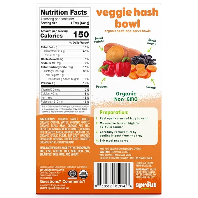 Sprout Organics, Toddler Meal, Veggie Hash (8 Count)