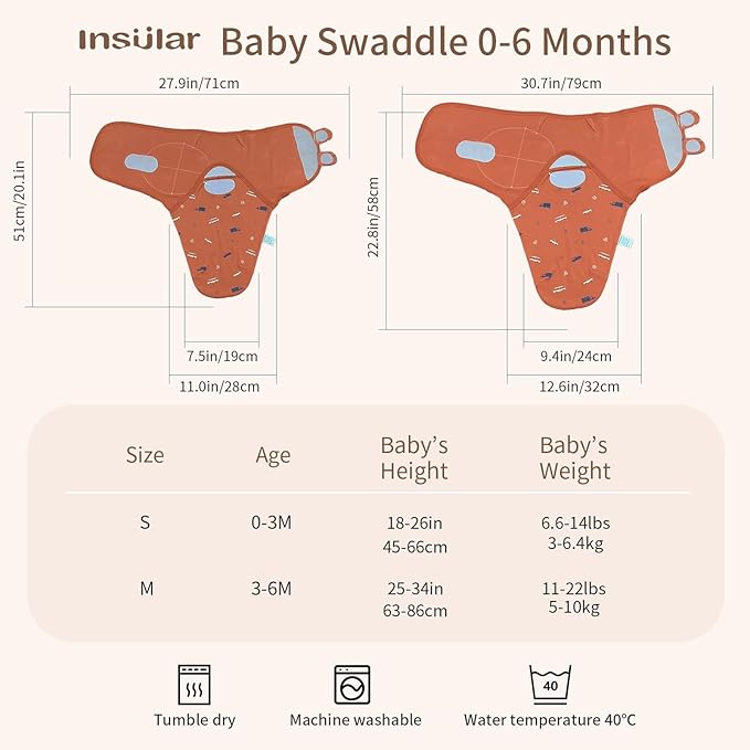 insular Baby Swaddle Wrap, Swaddle Blanket for Newborn and Infant, Adjustable Velcro Swaddling Set for Boy and Girl, Soft Cotton Baby Sleep Sack 3 Pack, Orange Car, Small(0-3M)