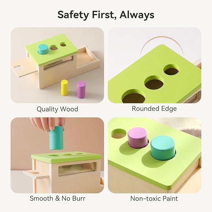 Montessori Wooden Peg Drop Toy | Educational Size Matching Game for Toddlers | Cylindrical Drop Box Toy with Transparent Viewing Window