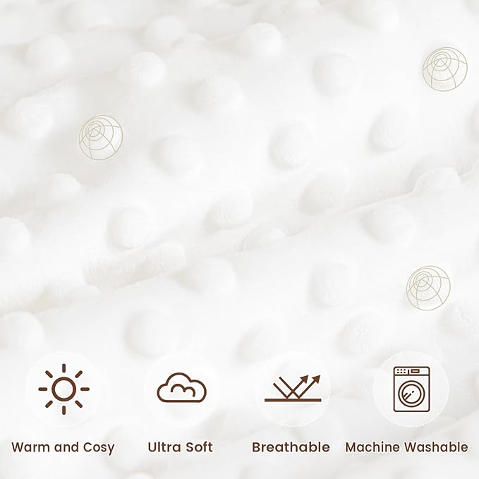 david's kids Micro Fleece Minky Baby Blanket for Boys Girls Neutral with Double Layer and Soothing Raised Dots, Breathable and Soft Lightweight Receiving Blanket for Newborns 30x40 Inches, White