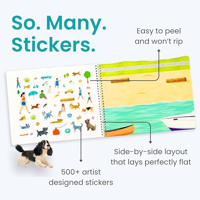 Cupkin Dog Sticker Book Activity for Kids, Toddler Airplane Travel Essentials, 500+ Dog Stickers for Kids + 12 Scenes + 12 Coloring Book Pages, Puppy Lover Children's Gift, Crafts Ages 2-8