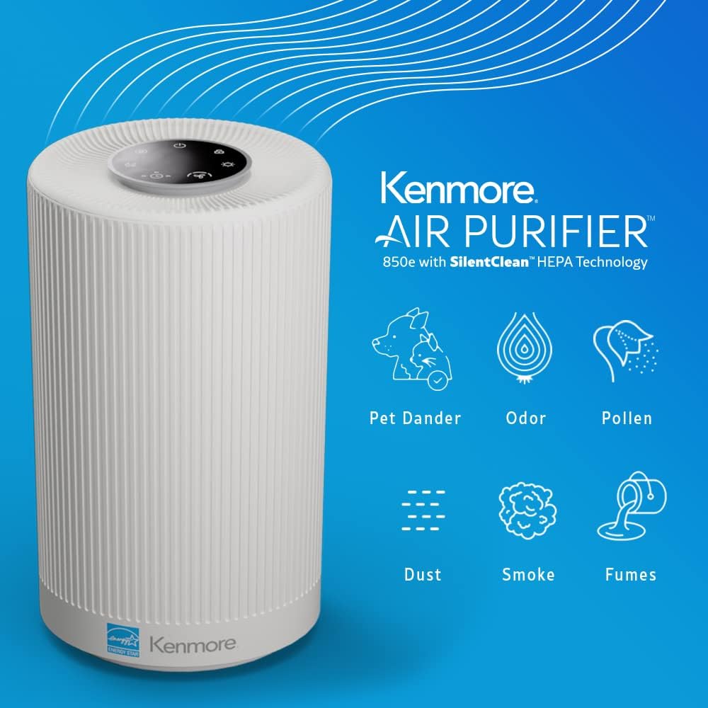 Kenmore PM1005 Air Purifier with H13 True HEPA Filter, Covers Up to 850 Sq.Foot, 25db SilentClean 3-Stage HEPA Filtration System for Office & Bedroom