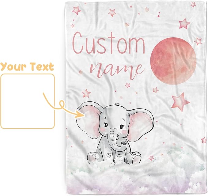 Personalized Baby Blanket, Customized Newborn Blankets with Name, Soft Receiving Blanket for Girl Boy, Pink Elephant Double Layer Dotted Swaddle, Nursery Toddler (30"x40")