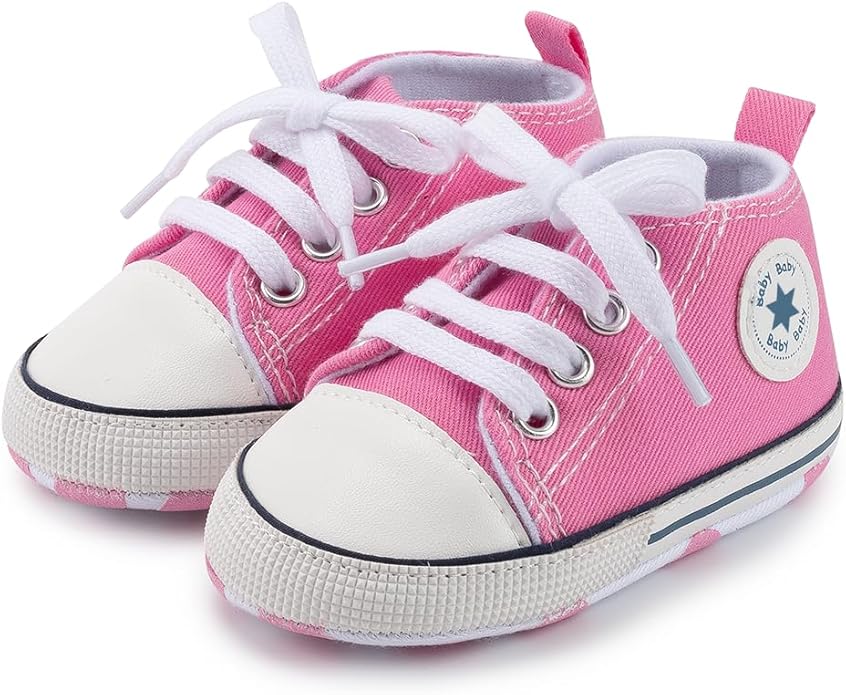 Meckior Baby Girls Boys Canvas Sneakers Soft Sole High-Top Ankle Infant First Walkers Crib Shoes