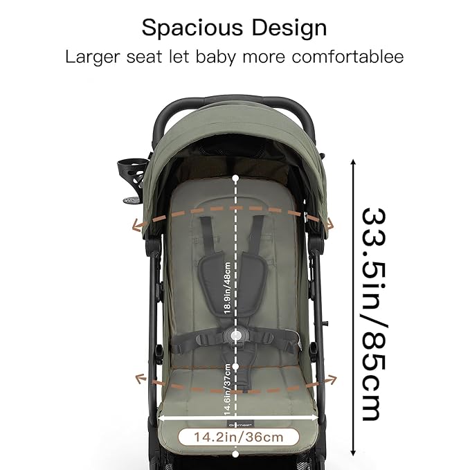 Compact Fold Baby Stroller, Lightweight Travel Toddler Stroller with One-Click Fold, Extendable UPF50+ Canopy, Cup Holder, UV Protected and Waterproof, One-Hand Folding - Green