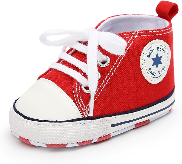 Meckior Baby Girls Boys Canvas Sneakers Soft Sole High-Top Ankle Infant First Walkers Crib Shoes