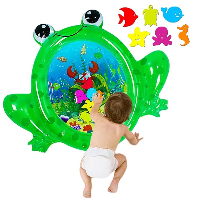 ZHUYNXIR Frog Infant Water Mat, Tummy Time Baby Play Mat, Inflatable Play Center for Newborn (36.5x30 in)