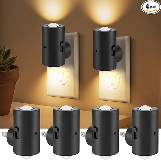 LED Night Lights Plug into Wall,Dimmable Plug in Night Light, Dusk to Dawn, 0-200LM Bright Nightlight Auto-On/Off, 2700K Night Lights for Bedroom Hallway Stairway, 4 Pack