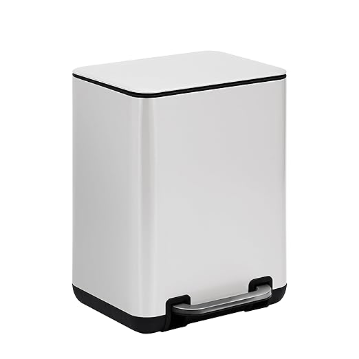 SunnyPoint 6 Liter(1.58 Gallon) Small Trash Can with Plastic Inner Buckets; Rectangle Bathroom, Office, Kitchen, and Bedroom Step On and Slow Close (WHT)