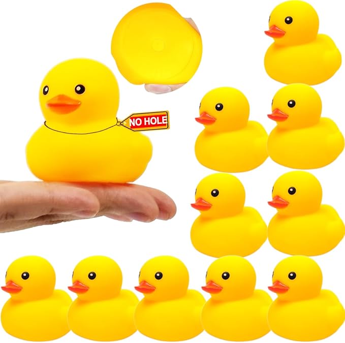 2 Inch 10 Pcs Kalafona Rubber Bathtub Duck/Duckie Waterproof No 'Bebe' No Hole Funny Bath Swimming Pool Toy Without Hole for Kids Birthday Party Favor Home Decor
