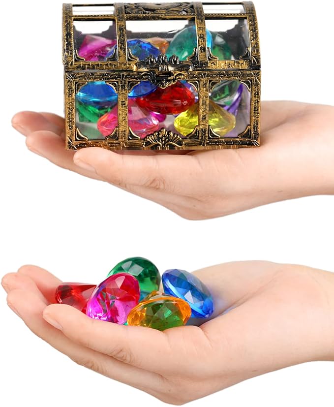 Diving gem Pool Toys Sand Toys,14 Color Diamond Treasure Chest Summer Swimming gems Pirate Diving Toy Set Underwater Swimming toyChildren's Game Gifts for Boys and Girls