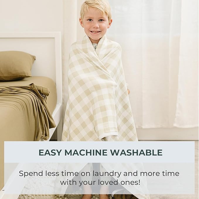 Pobibaby Premium Baby Blanket, Soft Stretchy Quilt for Babies, Toddlers, Kids (Gingham Khaki)