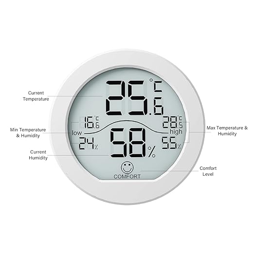 SECRUI Hygrometer Thermometer for Room Temperature Humidity Meter Indoor Thermometer Accuracy Calibration LCD Temperature Sensor with Maximum and Minimum Records, TH1, White, 2 Pack