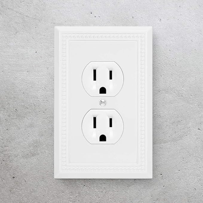 Henne Bery Sunken Pearls Heavy Duty Decorative Wall Plate Switch Plate Outlet Cover (Single Duplex, 3 Pack, White)