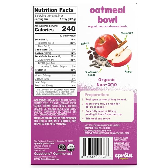 Sprout Organics, Toddler Meal, Apple Raisin Oatmeal (8 Count)