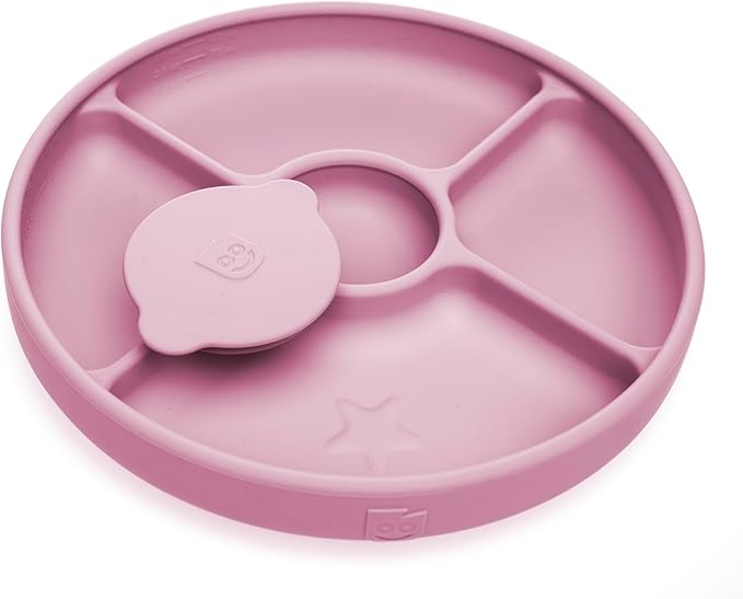 TalkTools Bitsy Silicone Suction Plates for Toddlers – Divided Baby Plate for Kids 6+ Months | BLW Feeding Essentials | Microwave Safe, BPA-Free | Weaning Supplies Must Haves - Pink (Made in USA)