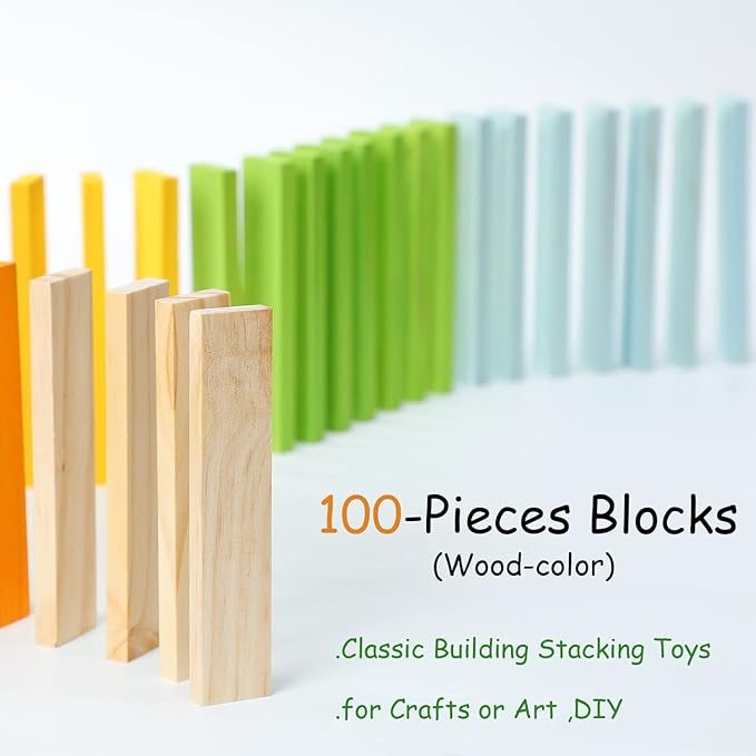 ICEKO KN 100pcs Classic Wooden Building Blocks Set,Solid STEM Building Toys for Kids, Preschool Learning Montessori Toys for Toddlers, Boys & Girls Birthday Gift (Log Color)