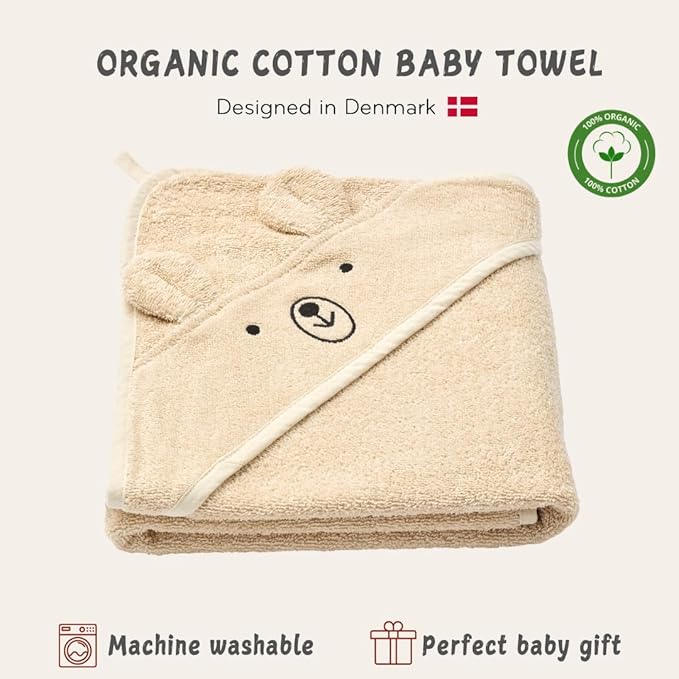 Baby Hooded Towel – Organic Cotton Baby Bath Towels – Baby Towels, Baby Bath Towels for Baby Boy, Baby Girl, 32" x 32" Super-Soft and Absorbent Baby Towels for Newborn (Bear - Fog)