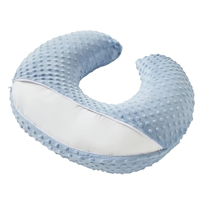 Nursing Pillow and Positioner with Cover for Breastfeeding and Bottle Feeding, Propping Baby, Tummy Time, Baby Sitting Support, Awake-Time Support (Blue, 22" x 17.7" x 5.9")