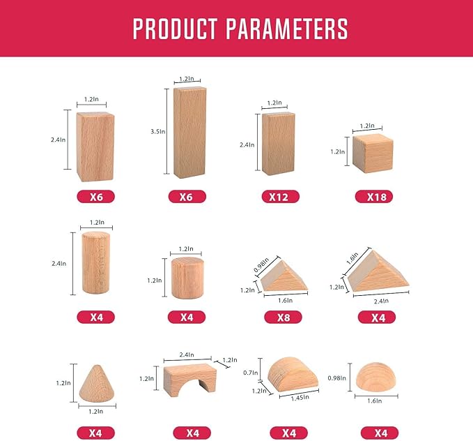 Migargle Wooden Building Blocks Set for Kids - Stacker Stacking Game Construction Toys Set Preschool Colorful Learning Educational Toys - Geometry Wooden Blocks for 3+ Year Old Boys & Girls