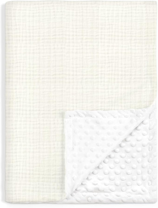 Baby Blankets for Boys Girls, Soft Nursery Minky Blankets with Muslin and Dotted Fleece Back 30x40 inches, Receiving Bed Quilt for Newborn, Infants, Toddlers (Butter)
