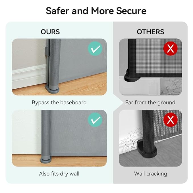 COMOMY 118" Retractable Baby Gates Extra Wide, Retractable Dog Gate for Large Openings, Extra Long Dog Gates for The House, Extra Large Mesh Pet Gate for Stairs, Doorways, Hallways, Indoor&Outdoor
