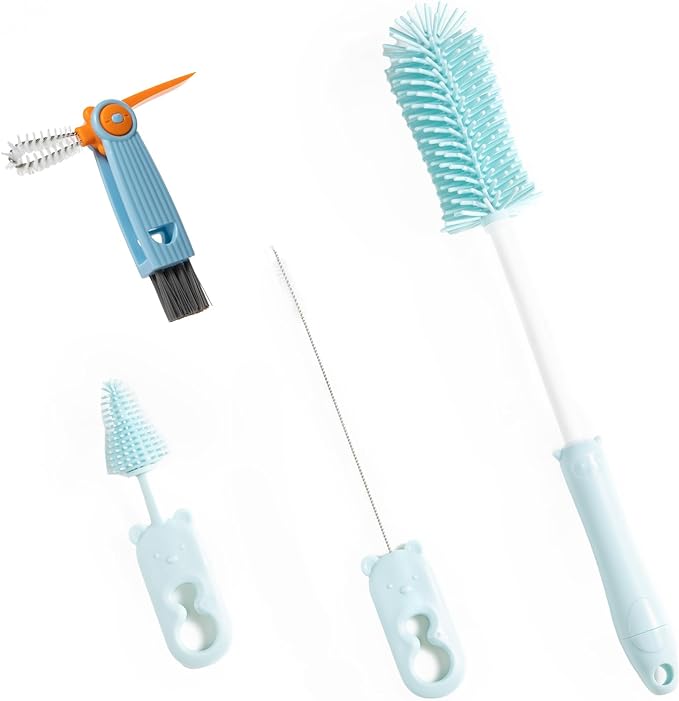 Chemimoso Silicone Bottle Cleaning Brush, 13.4in Long Handle Water Cup Bottles Cleaner for Baby Bottles, Stanley Mug, Sports Bottle, Glass Vase, with a Tiny Cup Lid Gap Cleaning Brush, z Blue