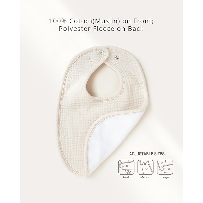 Konssy 6-Pack Muslin Baby Bibs for Boys & Girls, Soft Cotton Absorbent Bandana Drool Bibs for Drooling & Teething