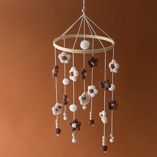 Baby Mobile for Crib - Modern Baby Mobile - Nursery Mobile for Girl or Boy - Hand-Crocheted Colourful Little Flower - Baby Crib Mobile for Boys Girls (A)