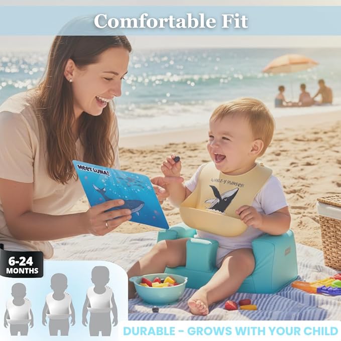 Animal Silicone Bibs for Babies - 2 Pack Sea Life Bibs for Boys and Girls - Easy to Clean Adjustable