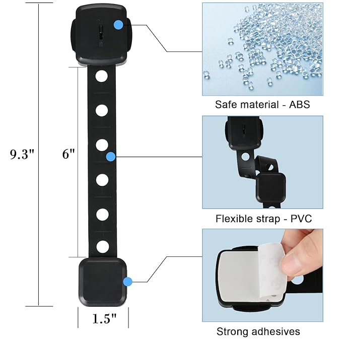 Fursafe&Q Cabinet Locks Baby Proofing, Baby Drawer Safety Locks -Adhesive Child Safety Lock Straps Adjustable Door Latch for Fridge Toilet Oven No Drill Furniture Kitchen Lock