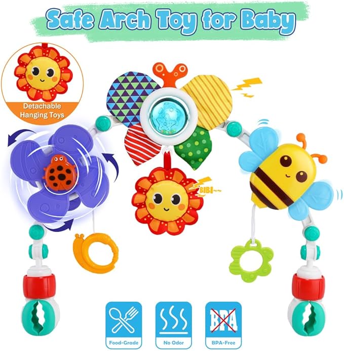Baby Stroller Arch Toys,Adjustable Crib Mobile for Bassinet with Sensory Play Accessories and Hanging Toys,Baby Travel Car Seat Toys for Toddler Boy Girl 0 3 6 9 12 24 Months