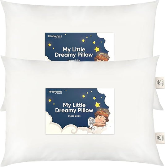 KeaBabies 2-Pack Toddler Pillow 14x20 - Soft Organic Cotton Kids Travel Bed Pillows for Sleeping, School, Nap, Machine Washable, Toddlers 2 to 5, Pillowcase Sold Separately (Soft White)