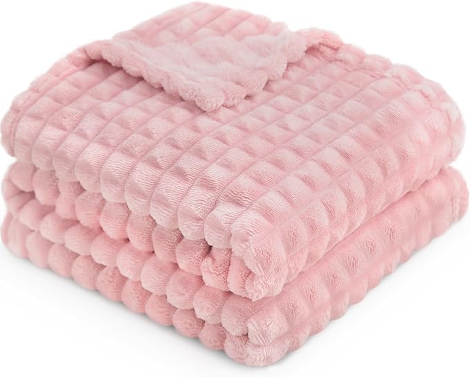 HOMRITAR Baby Blanket for Girls Super Soft Fuzzy Cozy Warm Toddler Blanket with 3D Jacquard Square Grid Design, Lightweight Flannel Bed Blankets for All Seasons Pink 30 x 40 Inch