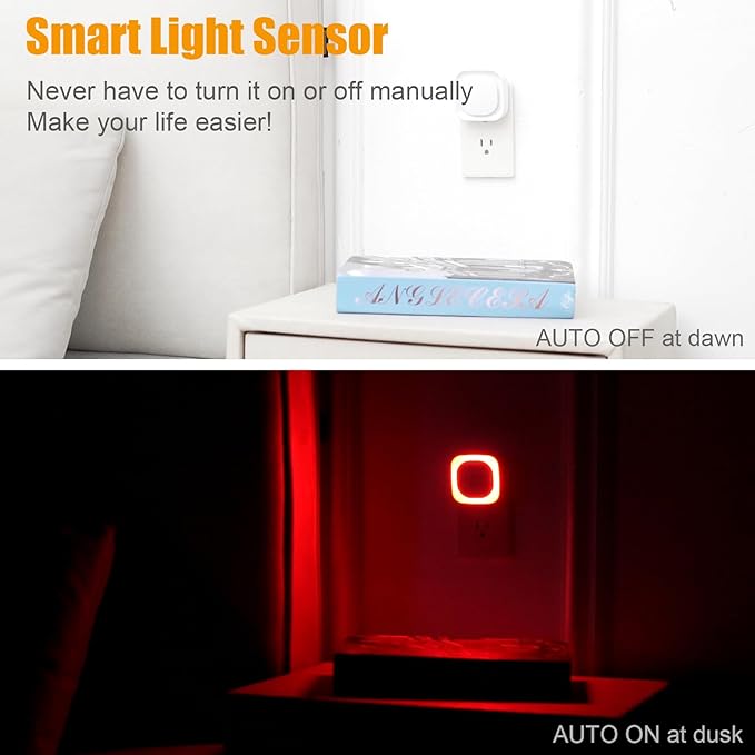 6 Pack Plug in Red Sleep Night Light, Auto Dusk to Dawn, Soft Glow, Dimmable Diffused Light, LED Lights for Bedroom, Sleep, Baby Nursery, Kids, Toddler, Bathroom, Hallway, Home Decor