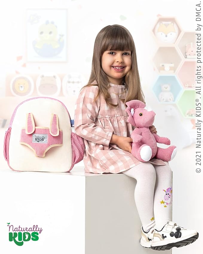 Naturally KIDS Pink Dinosaur Toys for Girls 4-5, Triceratops Toy, Dinosaur Gifts for 4 Year Old Girls, Gifts for 5 Year Old Girl, Toddler Backpack