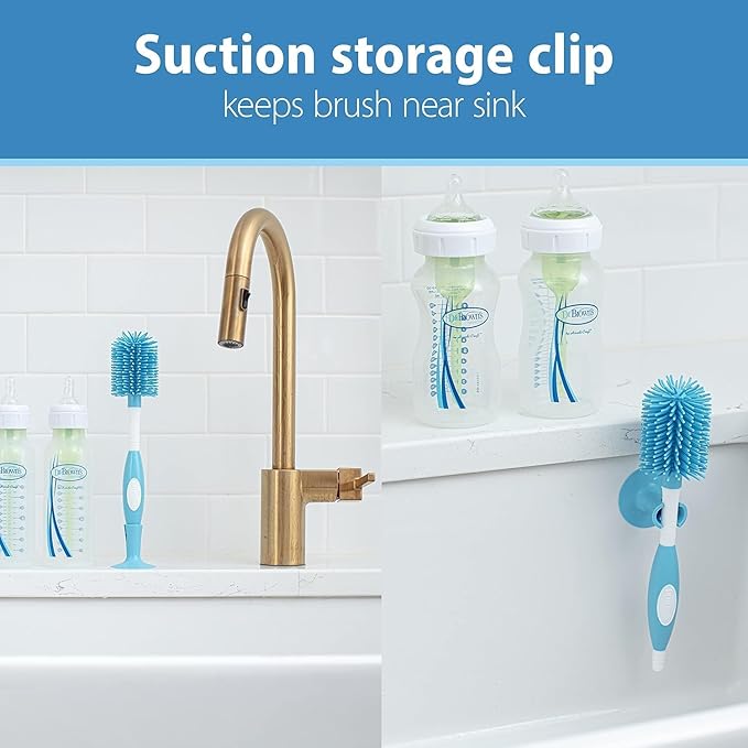 Dr. Brown's Soft Touch No Scratch Baby Bottle Cleaning Brush Nipple Cleaner with Stand and Storage Clip, BPA Free, Blue 1-Pack (Pack of 5)