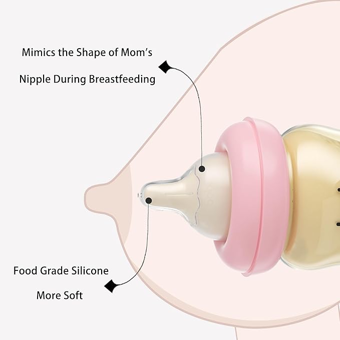 YOHKOH PPSU Baby Bottle Wide Neck, Newborn Anti-Colic Baby Bottle with Natural Response Nipple, Streamlined Body, Easy to Clean (5.4oz (Pack of 4), Red)