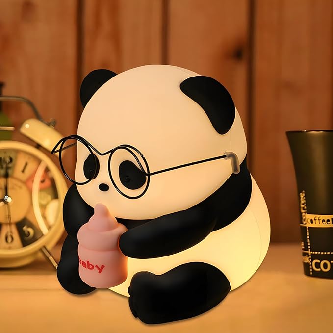 Cute Panda Night Light, LED Novelty Animal Night Lamp, 3 Level Dimmable Nursery Nightlight Gift for Breastfeeding Toddler Baby Kids, Food Grade Silicone Cute Stuff forRoom Decor