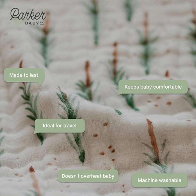 Parker Baby Muslin Blanket | 100% Soft Cotton Toddler Quilt & Baby Muslin Swaddle | Gender Neutral Design 47" x 47" Blanket