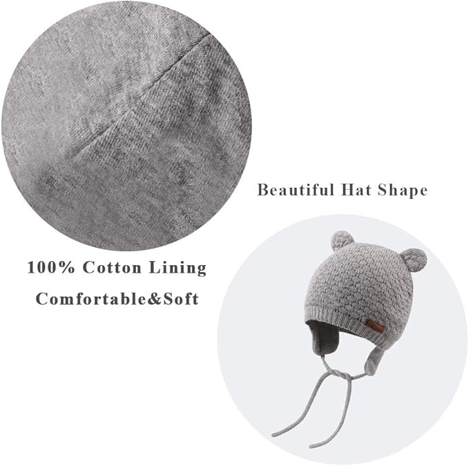 XIAOHAWANG Baby Hat Cute Bear Toddler Earflap Beanie Warm for Fall Winter