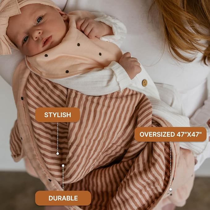 Parker Baby Muslin Blanket | 100% Soft Cotton Toddler Quilt & Baby Muslin Swaddle | Gender Neutral Design 47" x 47" Blanket