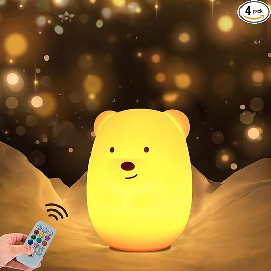 WHA&DARREN Large Owl Night Light for Kids,Cute Baby Night Light, Silicone Bedside Lamp, Sleep Lights, Eye Caring, Adjustable Brightness & Color, Time Setting, Touch+Remote Control