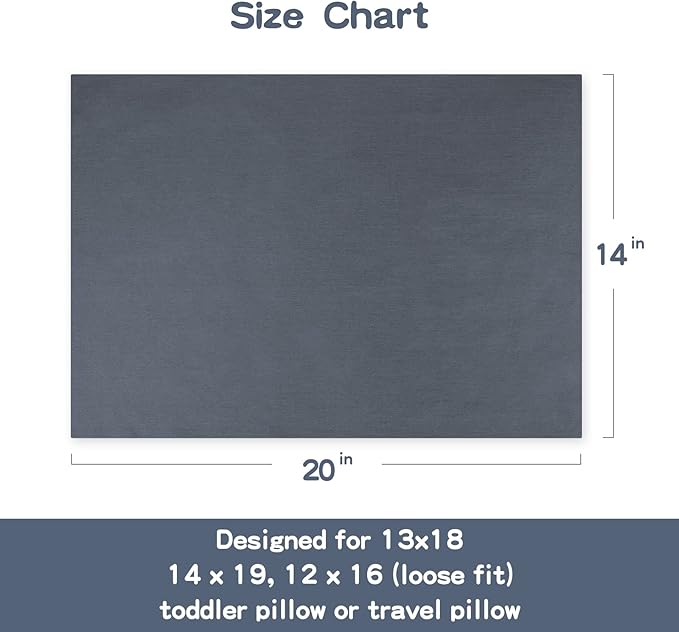 Organic Cotton Toddler Pillowcase 2 Pack, 14 x 20 Travel Pillow Case Cover for Babies, Kids, Boys and Girls, Soft and Breathable Small Pillow Cases with Envelope Closure, Dark Grey