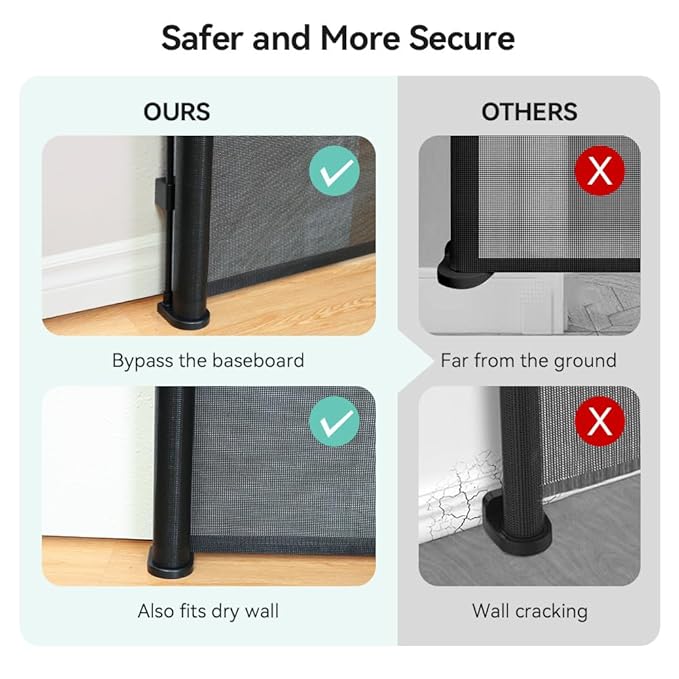 COMOMY 118" Retractable Baby Gates Extra Wide, Retractable Dog Gate for Large Openings, Extra Long Dog Gates for The House, Extra Large Mesh Pet Gate for Stairs, Doorways, Hallways, Indoor&Outdoor