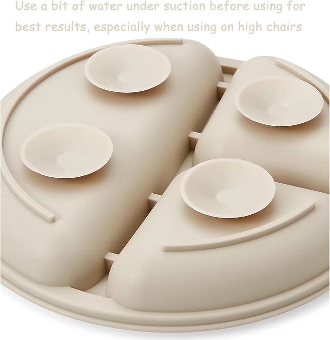 PandaEar 3 Pack Divided Unbreakable Silicone Baby and Toddler Plates - Non-Slip - Dishwasher and Microwave Safe - Silicone (Pink Green Light Tan)